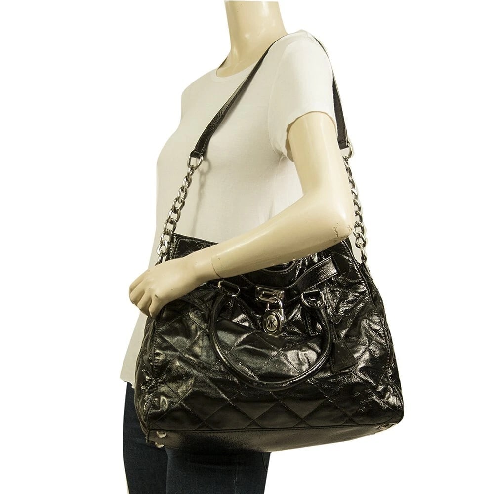 Michael Kors Hamilton Black Quilted Patent Leather Padlock Handbag Shoulder bag - 7