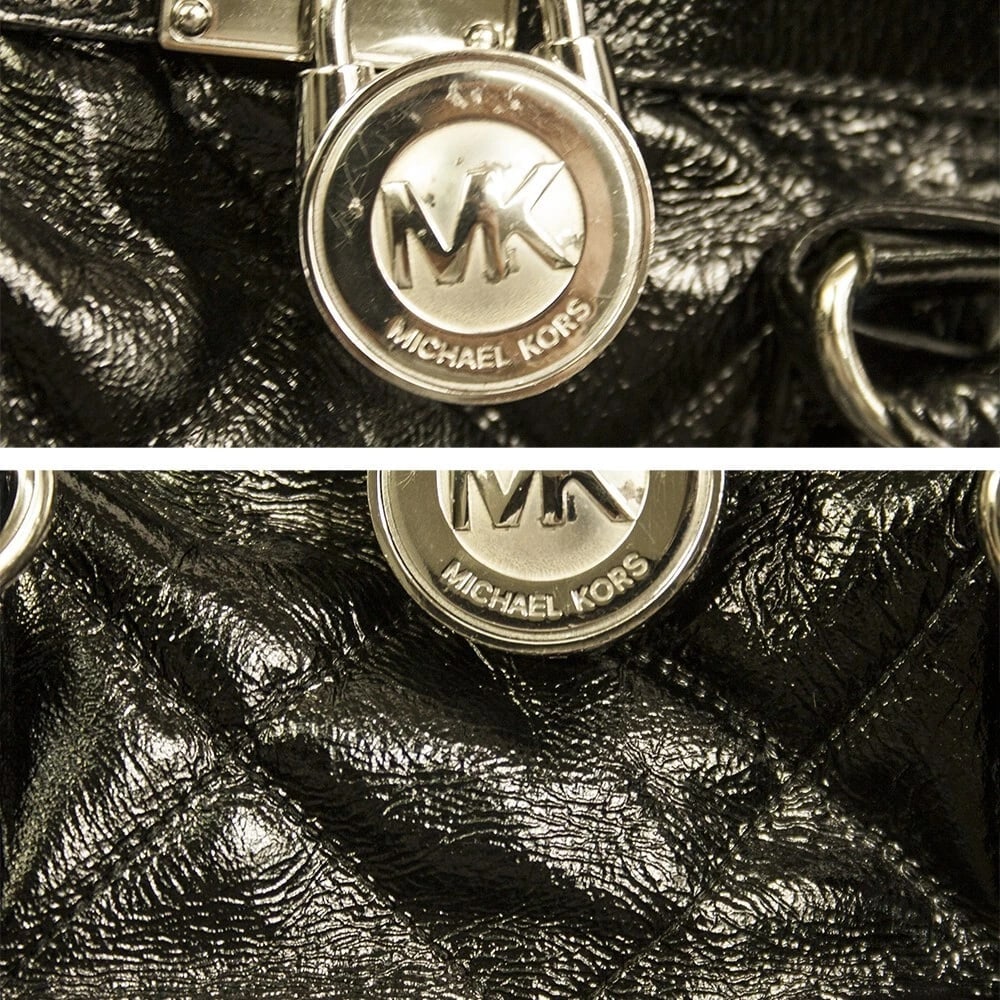 Michael Kors Hamilton Black Quilted Patent Leather Padlock Handbag Shoulder bag - 9