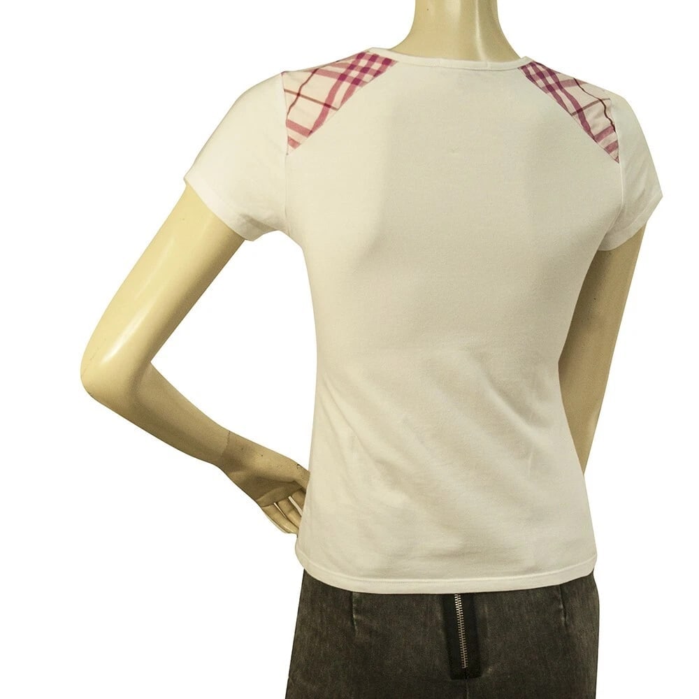 Burberry White Pink Check Shoulder Fitted T- Shirt Top 14 yrs girl or Women XS - 2