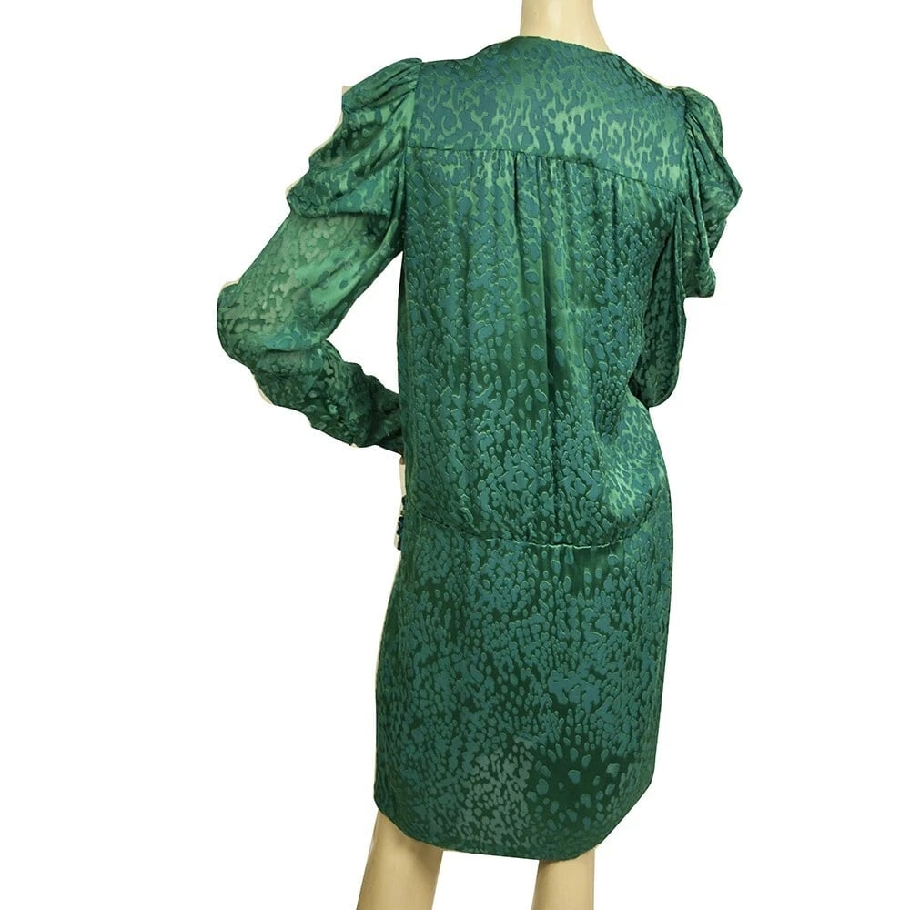 Pinko Turquoise Blue Draped Devore Silk Long Sleeves Mini Dress size 44 - 2