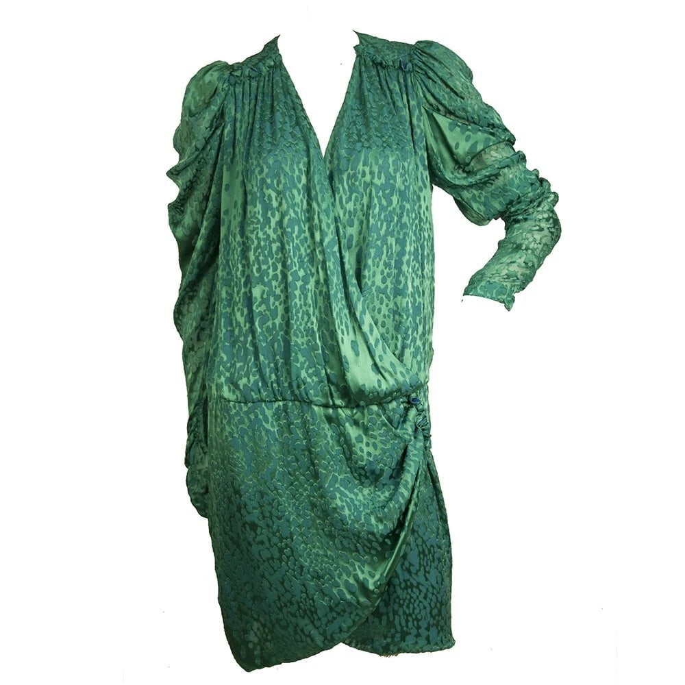 Pinko Turquoise Blue Draped Devore Silk Long Sleeves Mini Dress size 44 - 7