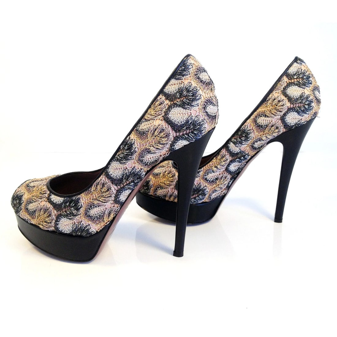 MISSONI peep toe pumps zig zag brown multicolor pattern 37,5 excellent condition - 4