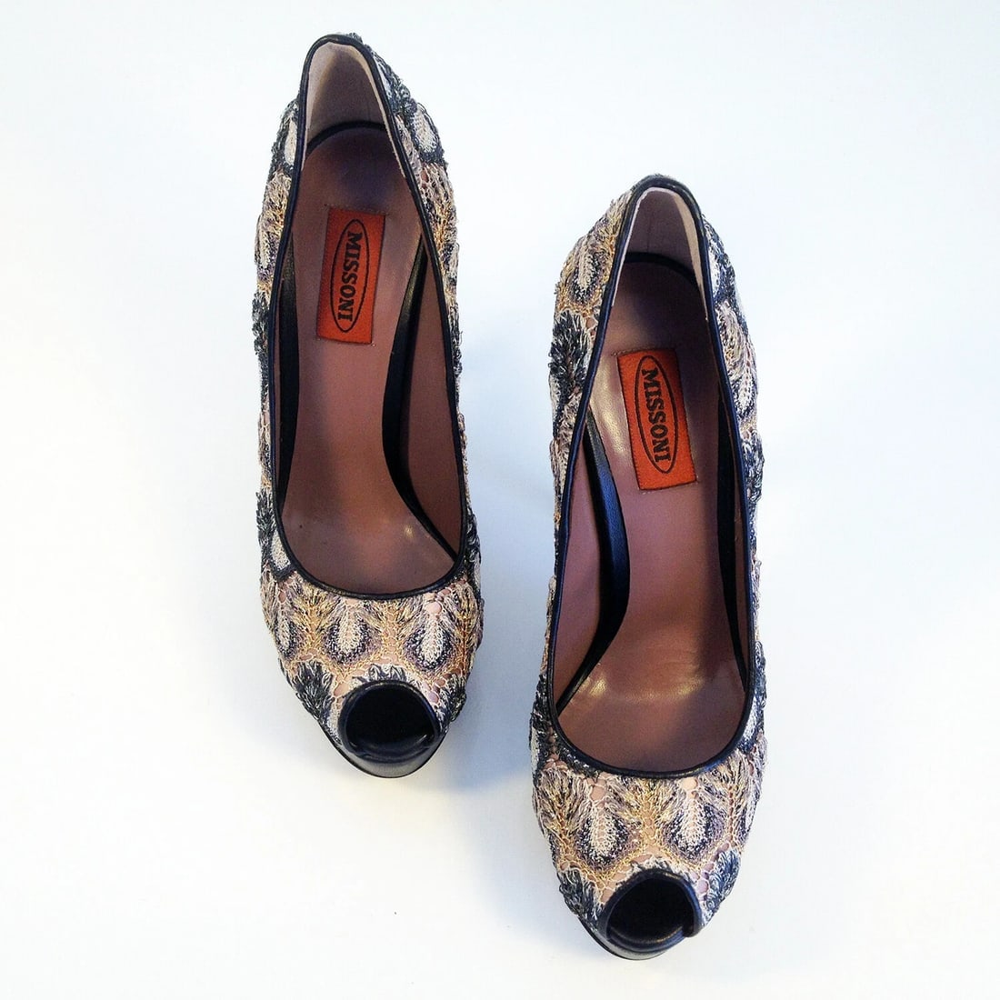 MISSONI peep toe pumps zig zag brown multicolor pattern 37,5 excellent condition - 5