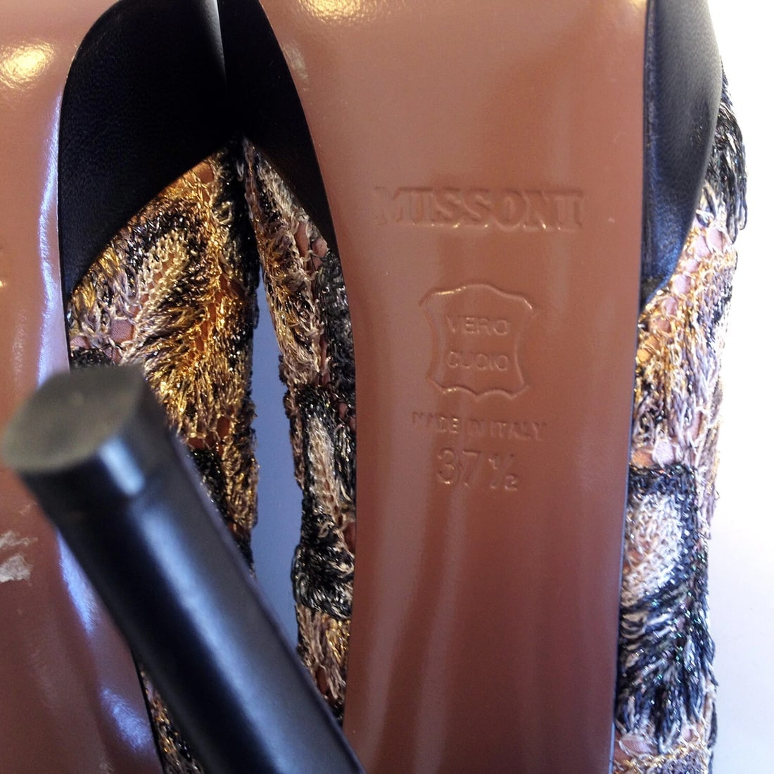 MISSONI peep toe pumps zig zag brown multicolor pattern 37,5 excellent condition - 9