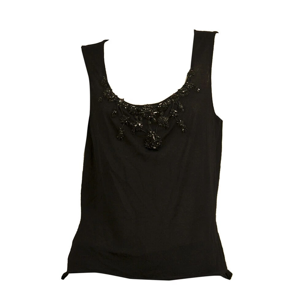 Maurizio Pecoraro Black 100% Cashmere Beaded Sleeveless Camisole cami Top Sz 42 - 6