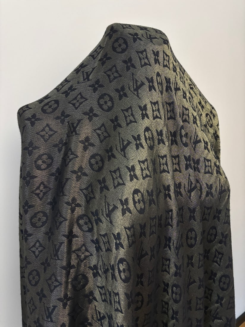 Louis Vuitton Black & Gold 60% Silk 40% Wool Large Shawl - 8
