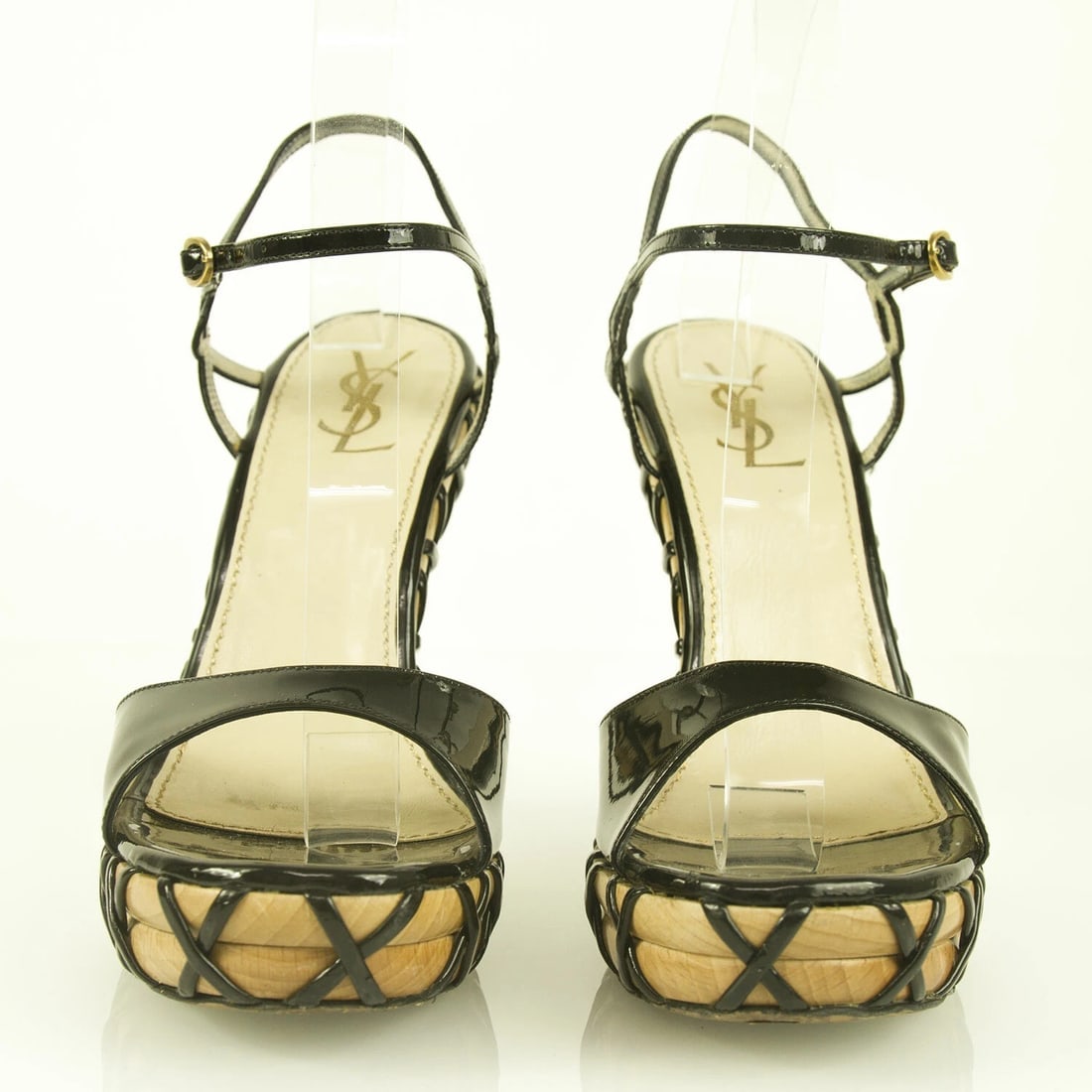 Yves Saint Laurent YSL black patent leather sz 37,5 pumps platform wooden Heels - 2