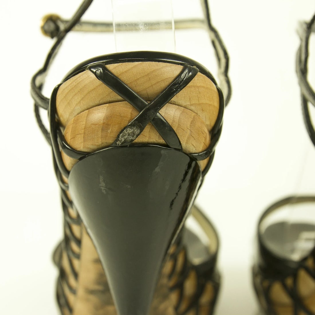 Yves Saint Laurent YSL black patent leather sz 37,5 pumps platform wooden Heels - 4