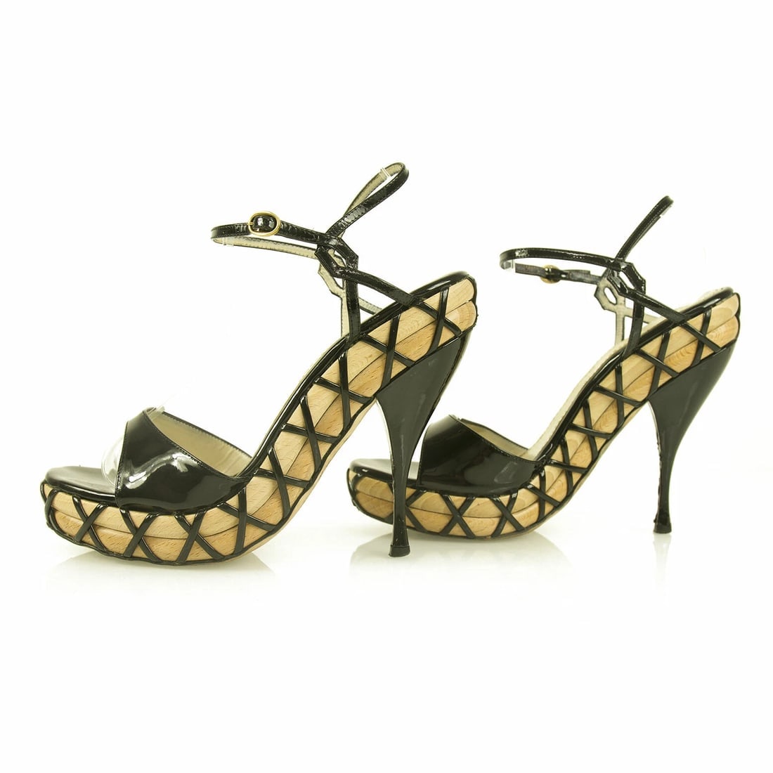 Yves Saint Laurent YSL black patent leather sz 37,5 pumps platform wooden Heels - 5