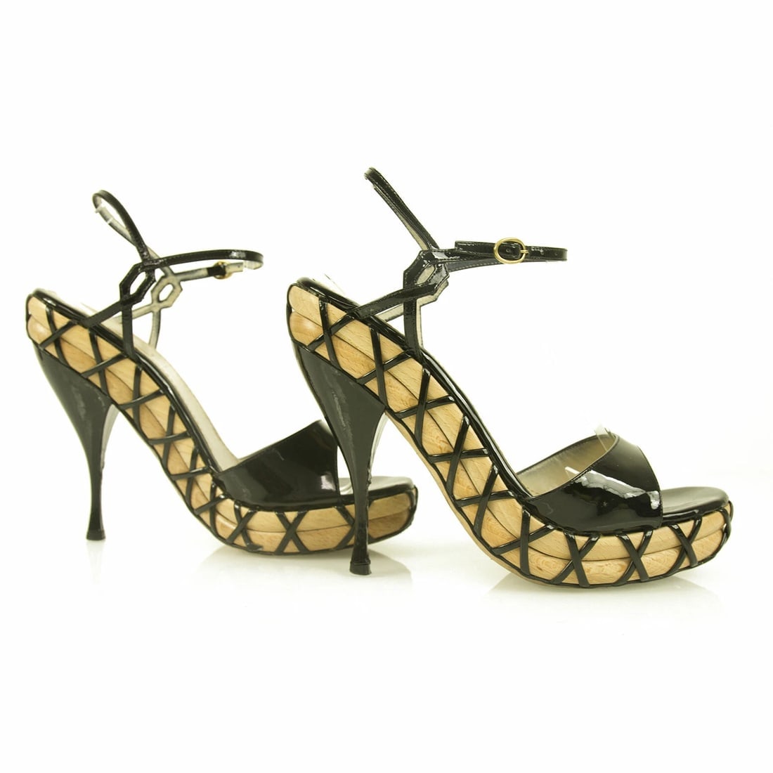 Yves Saint Laurent YSL black patent leather sz 37,5 pumps platform wooden Heels - 6