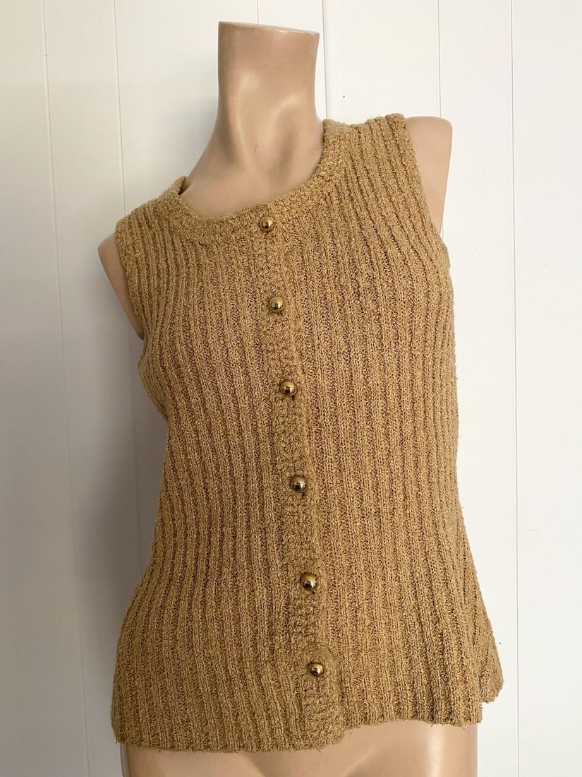 Vintage 1970s Camel Sweater Vest Acrylic Wool Blend Sz M (1 of 7)