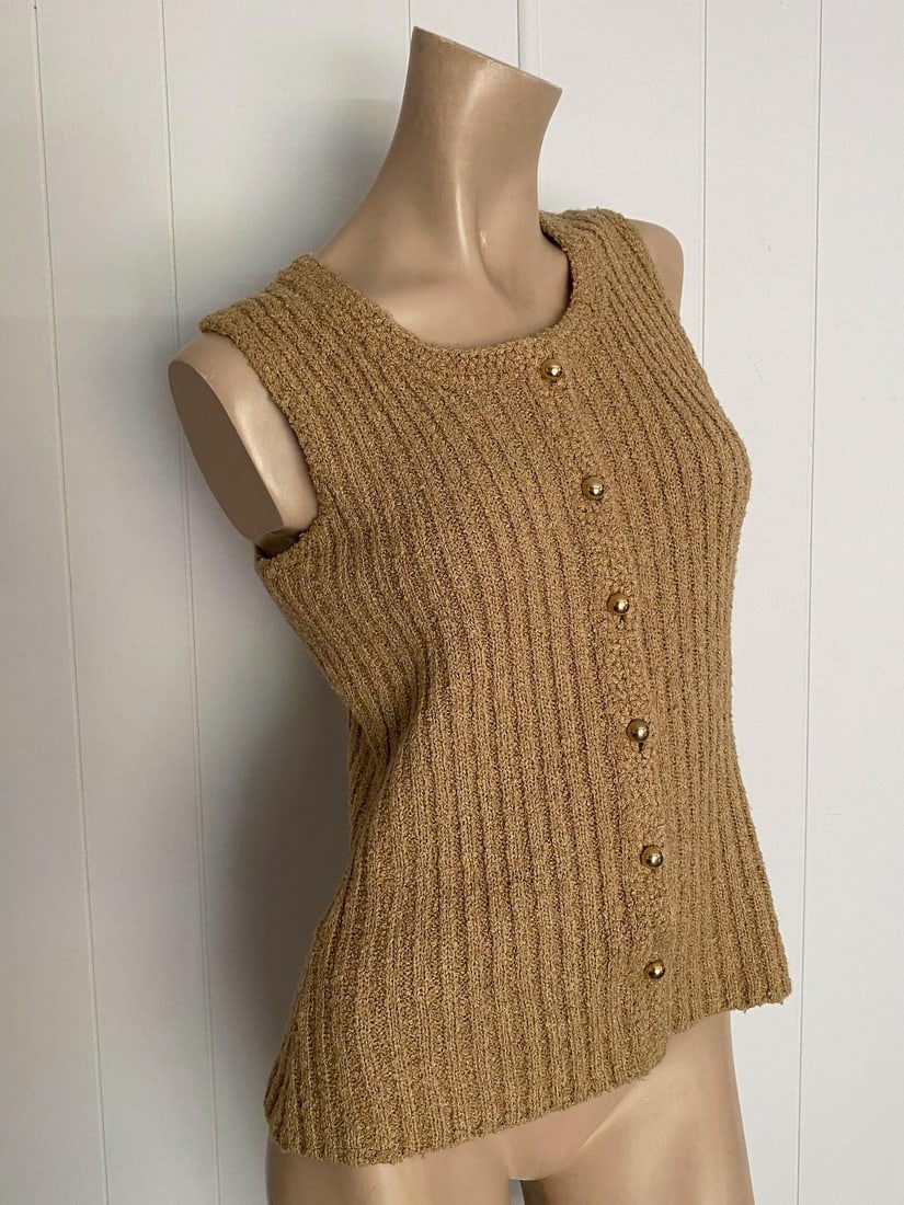Vintage 1970s Camel Sweater Vest Acrylic Wool Blend Sz M - 2