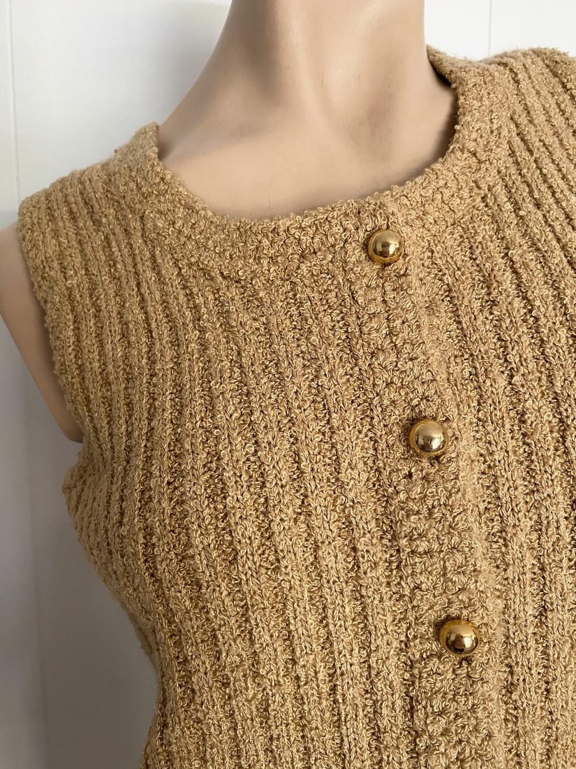 Vintage 1970s Camel Sweater Vest Acrylic Wool Blend Sz M - 4