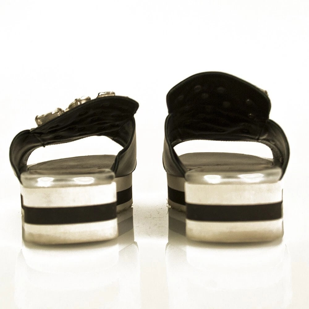 Eddy Daniele Black Leather Bejeweled Slides Flatform Sandals Shoes size 40 - 6