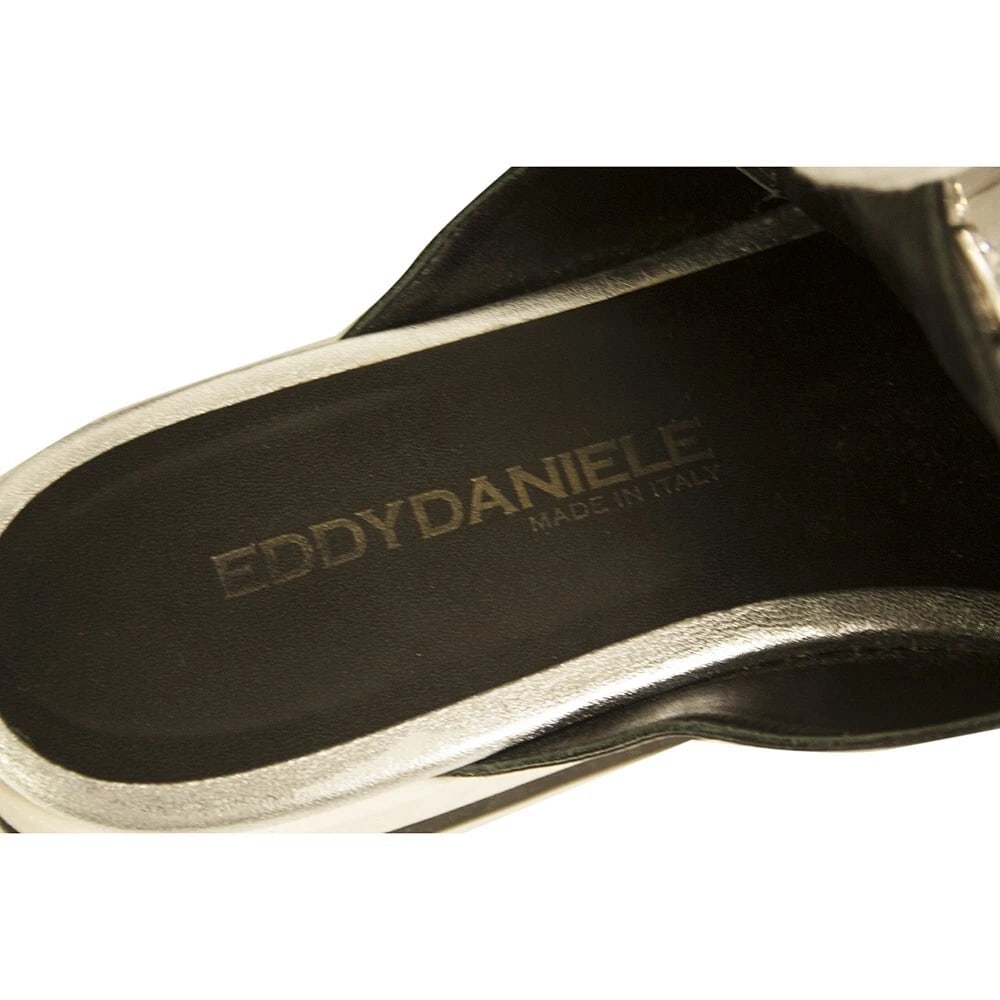 Eddy Daniele Black Leather Bejeweled Slides Flatform Sandals Shoes size 40 - 8