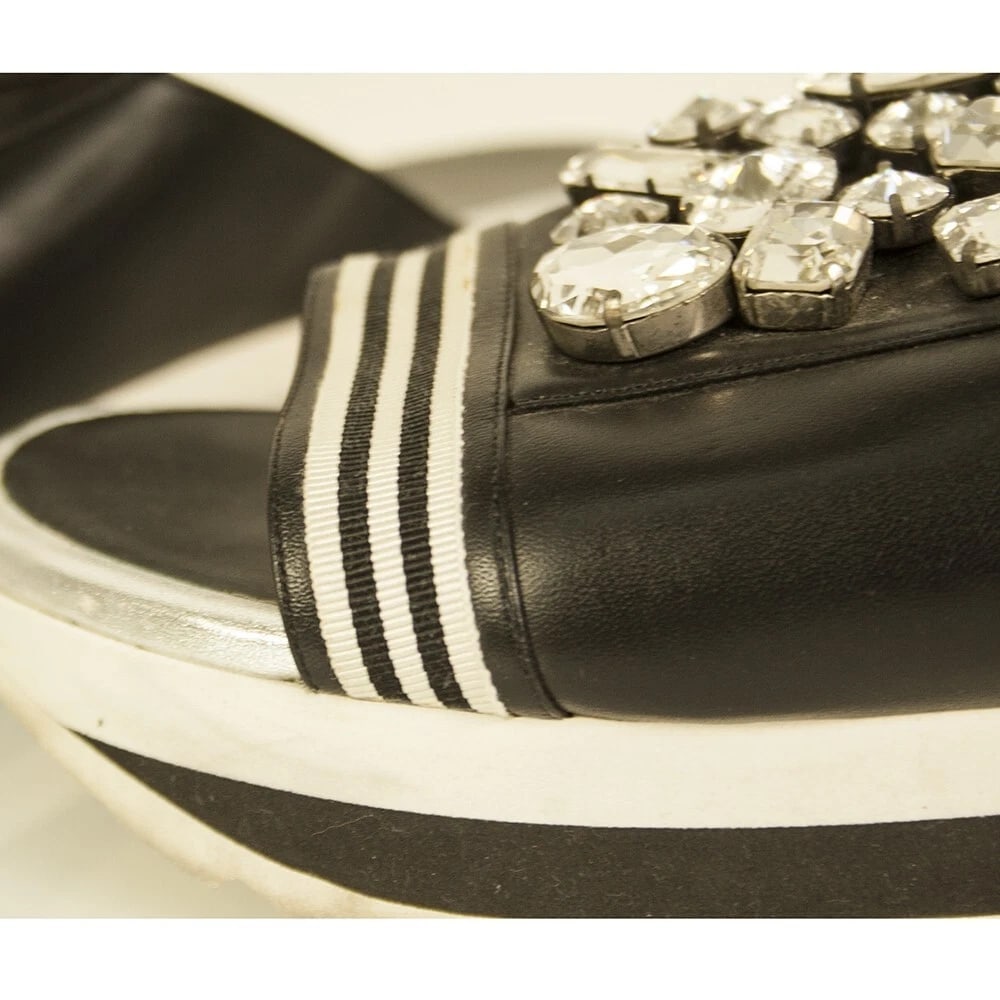 Eddy Daniele Black Leather Bejeweled Slides Flatform Sandals Shoes size 40 - 9