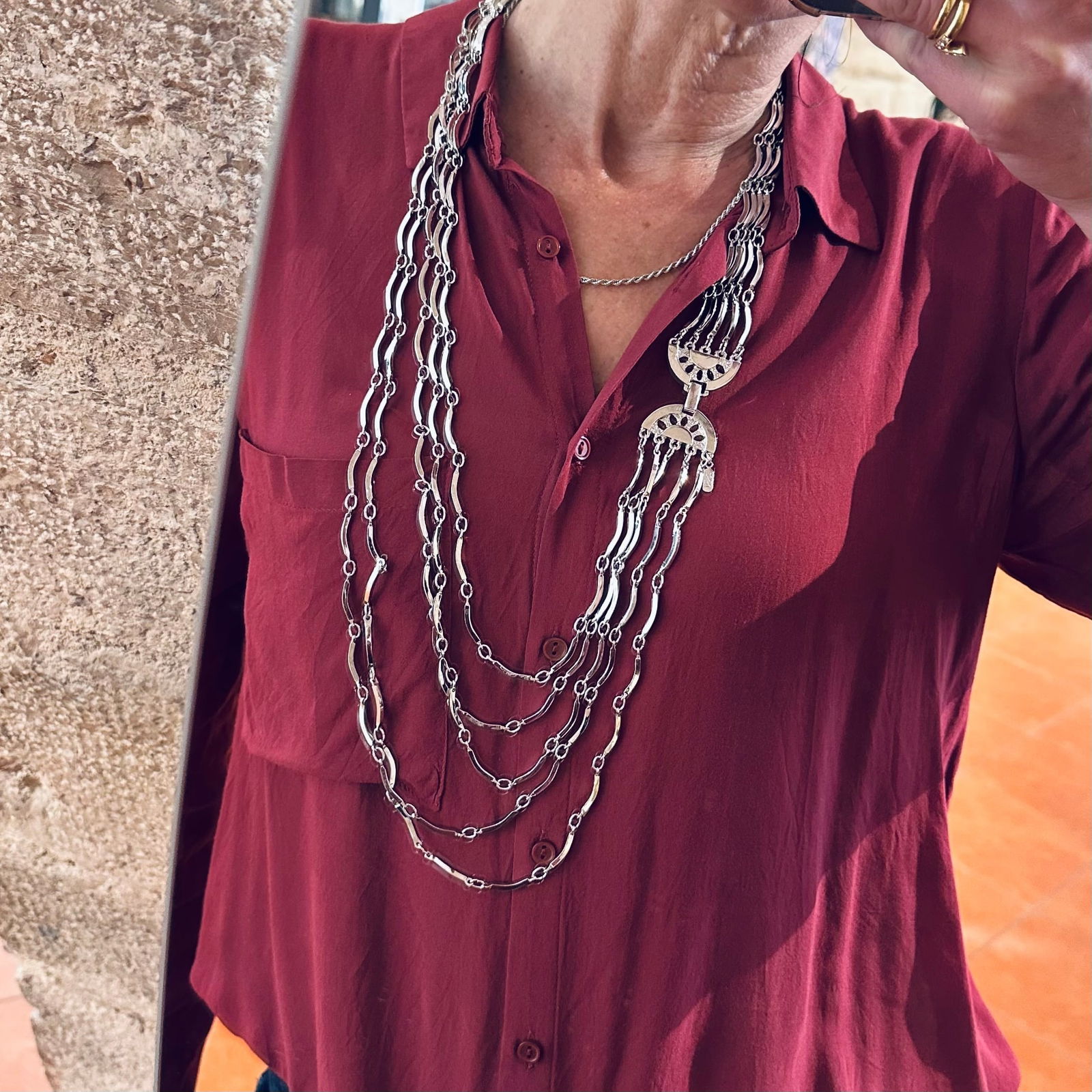 SAINT LAURENT Vintage Multi Strand Necklace in Silver Metal – 80s Statement Jewelry - 6