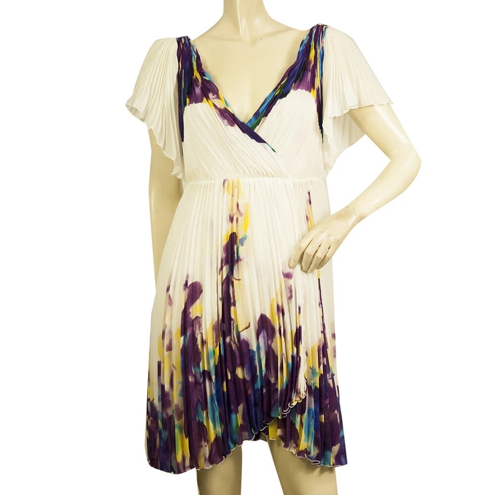 DVF Diane Von Furstenberg Dagny Multicolor Flutter Pleated Mini Dress size 4 (1 of 6)