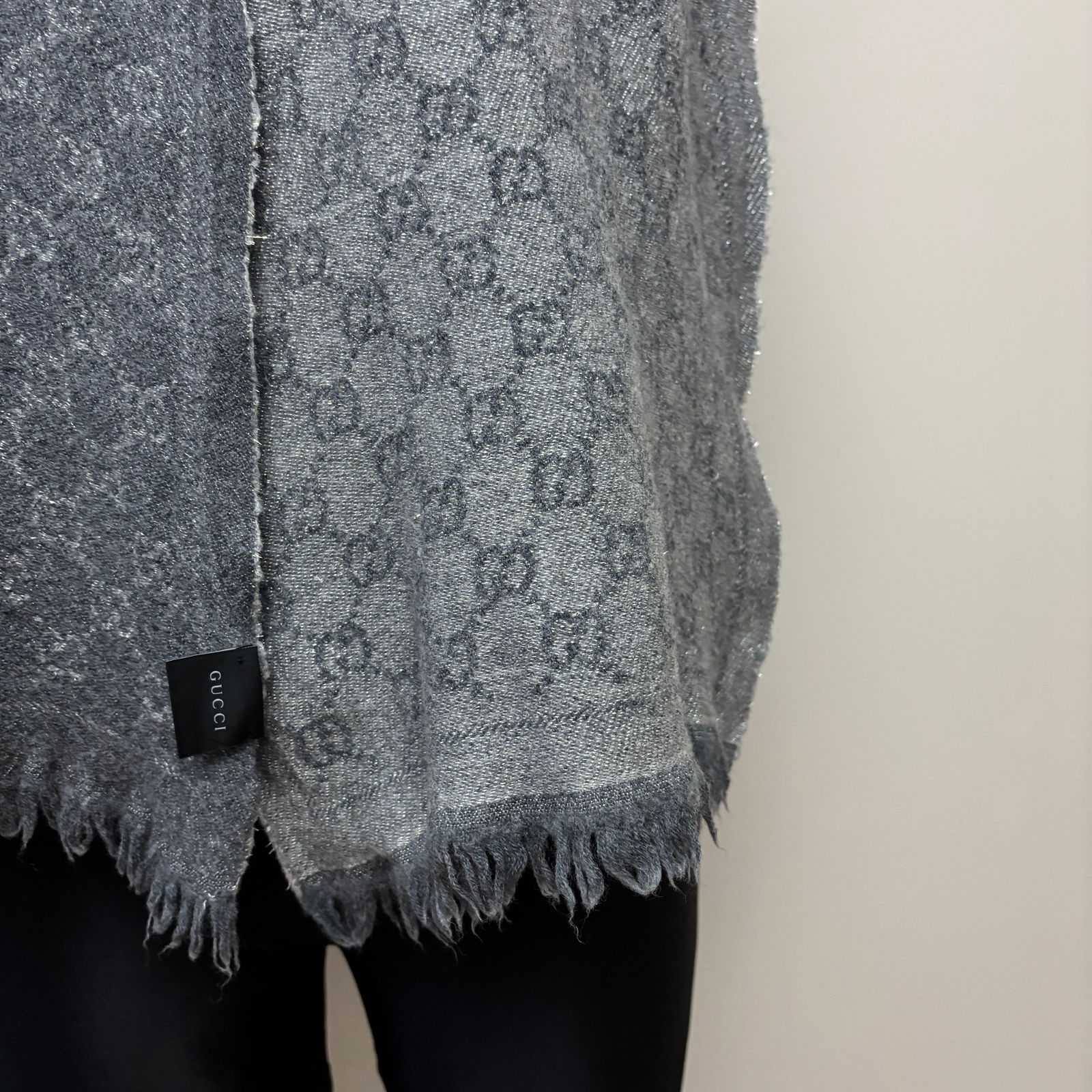 Gucci Grey Wool Blend Scarf (Shrunk) - 6