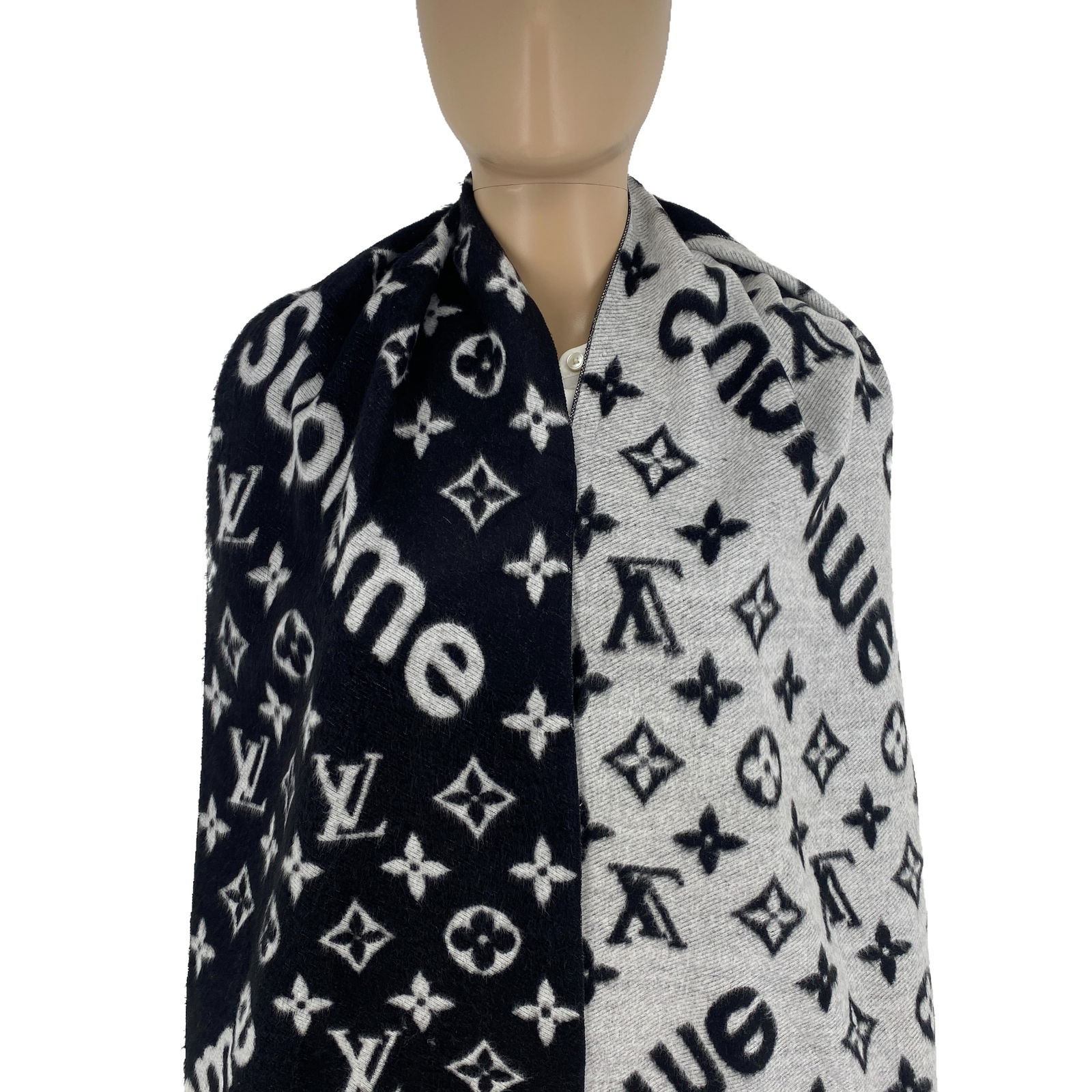 Louis Vuitton X Supreme Black & White Wool Blend Scarf - 2
