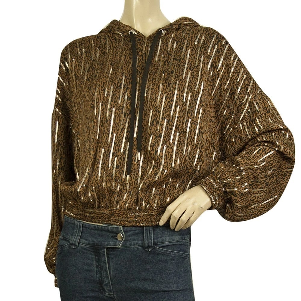 Pinko Mistificare Brown Silver Metallic Shine Hooded Hood Viscose Top size M (1 of 6)