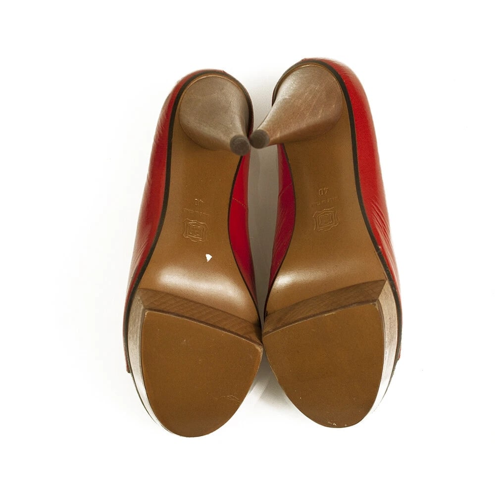 Lanvin Red Patent Leather Wooden Heel Platform Peep Toe Pumps Shoes Size 40 - 3
