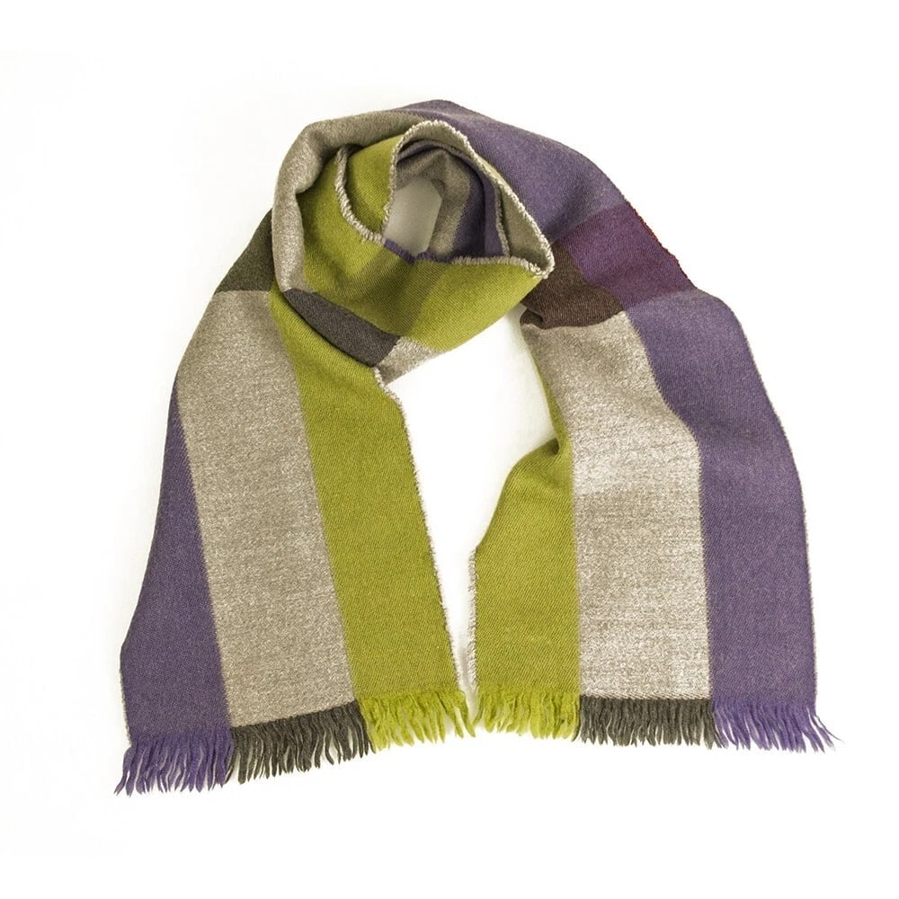 Johnstons Purple Gray Green 100% Merino Fringes Long Wool Scarf Wrap Cache Col (1 of 6)