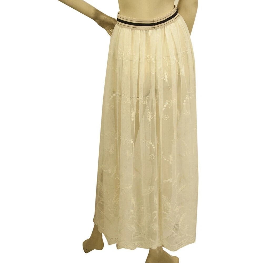 Zilly Cream Tulle Lace Long Length Sheer Summer Maxi Cover Up Skirt size 1 - 2