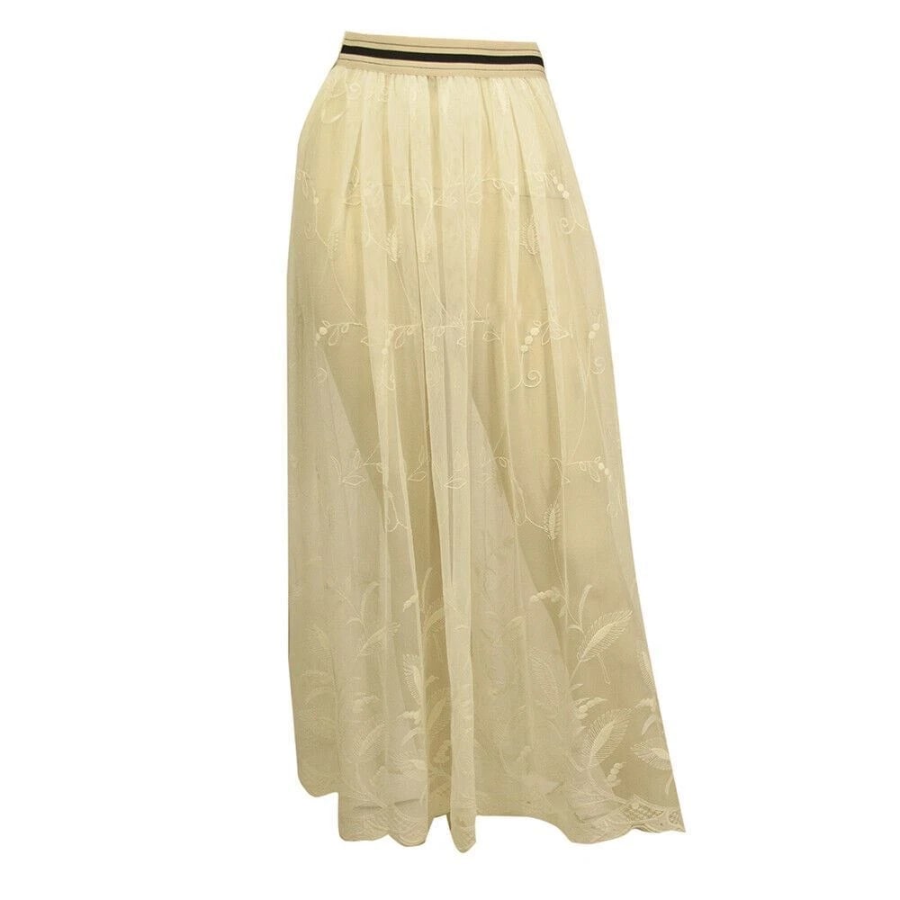 Zilly Cream Tulle Lace Long Length Sheer Summer Maxi Cover Up Skirt size 1 - 5