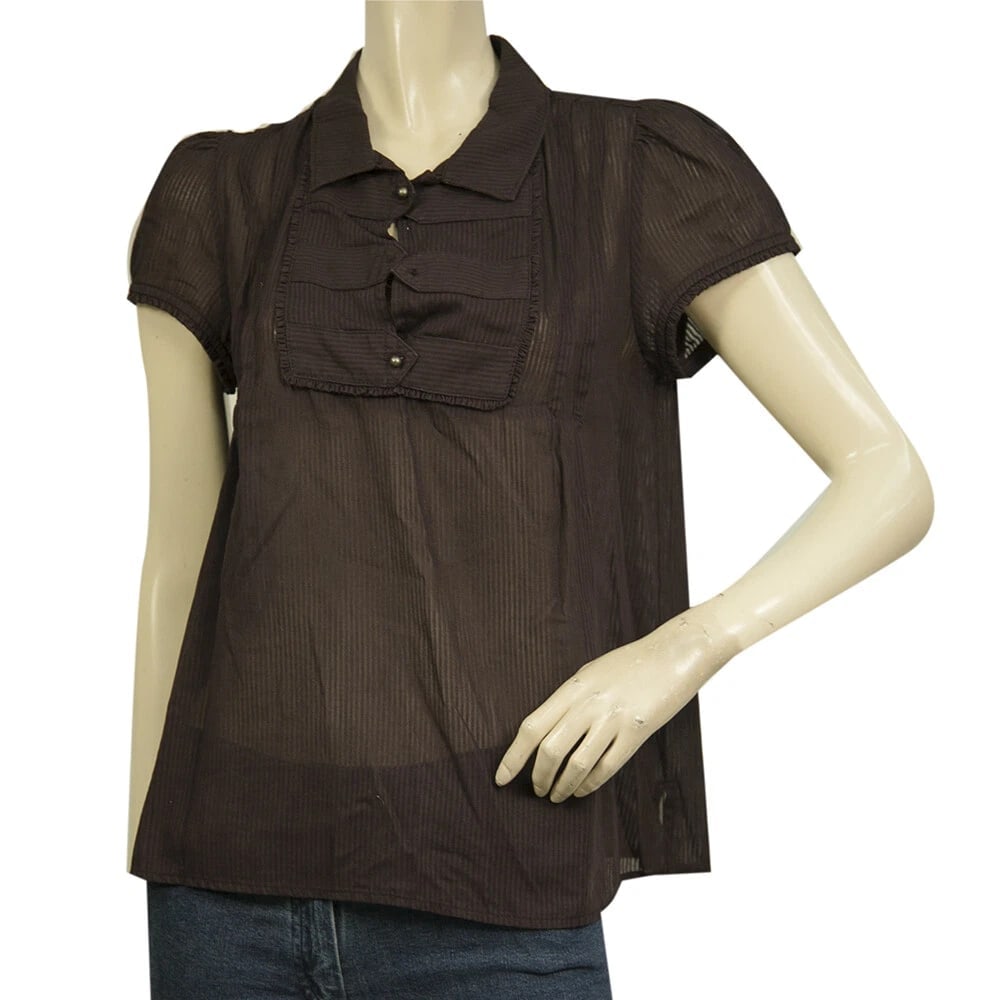 Marc Jacobs Burgundy Striped Cotton Tunic Shirt Top Blouse w. Buttons size 6 (1 of 7)