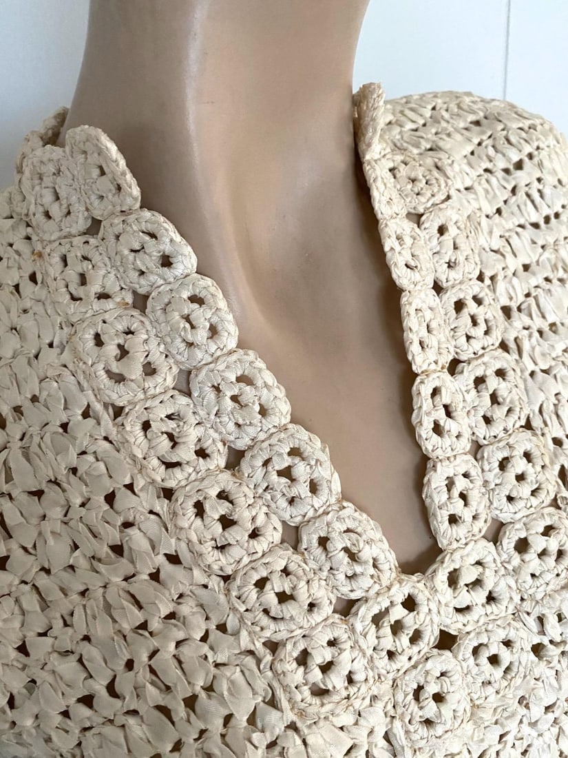 Vintage 1940s Crochet Ribbon Dress Sz S Up to W28 - 6