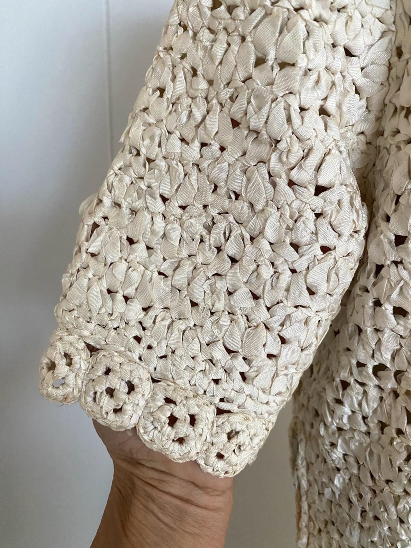 Vintage 1940s Crochet Ribbon Dress Sz S Up to W28 - 8