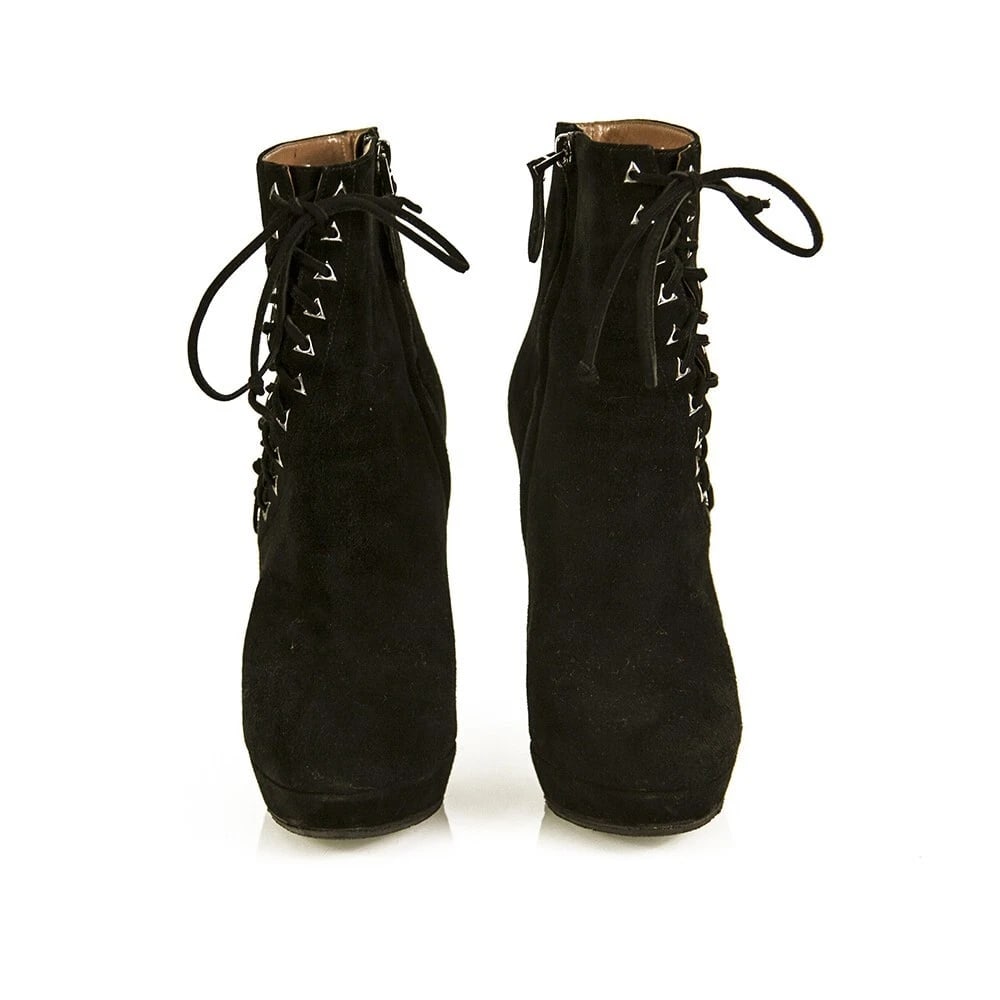 ALAIA Black Suede Leather Back Zipper Ankle Booties Boots Heels Shoes size 37 - 2