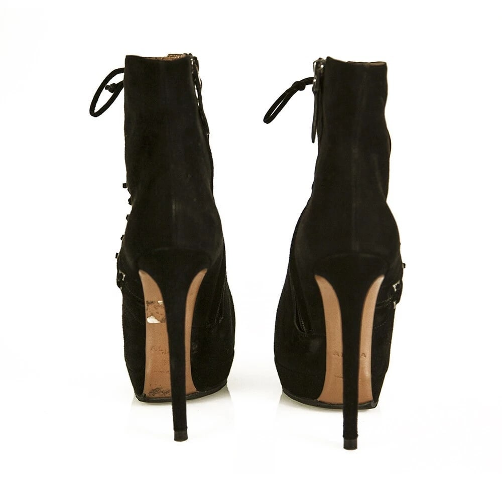 ALAIA Black Suede Leather Back Zipper Ankle Booties Boots Heels Shoes size 37 - 3