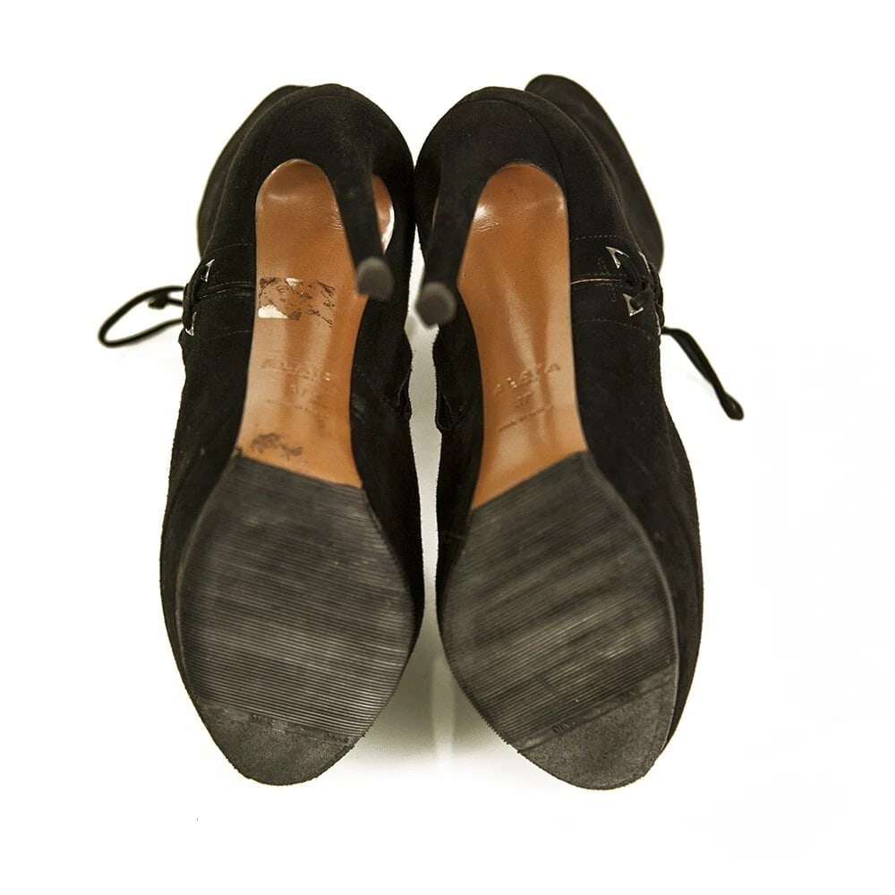 ALAIA Black Suede Leather Back Zipper Ankle Booties Boots Heels Shoes size 37 - 6