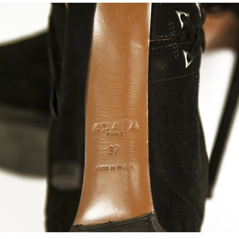 ALAIA Black Suede Leather Back Zipper Ankle Booties Boots Heels Shoes size 37 - 7