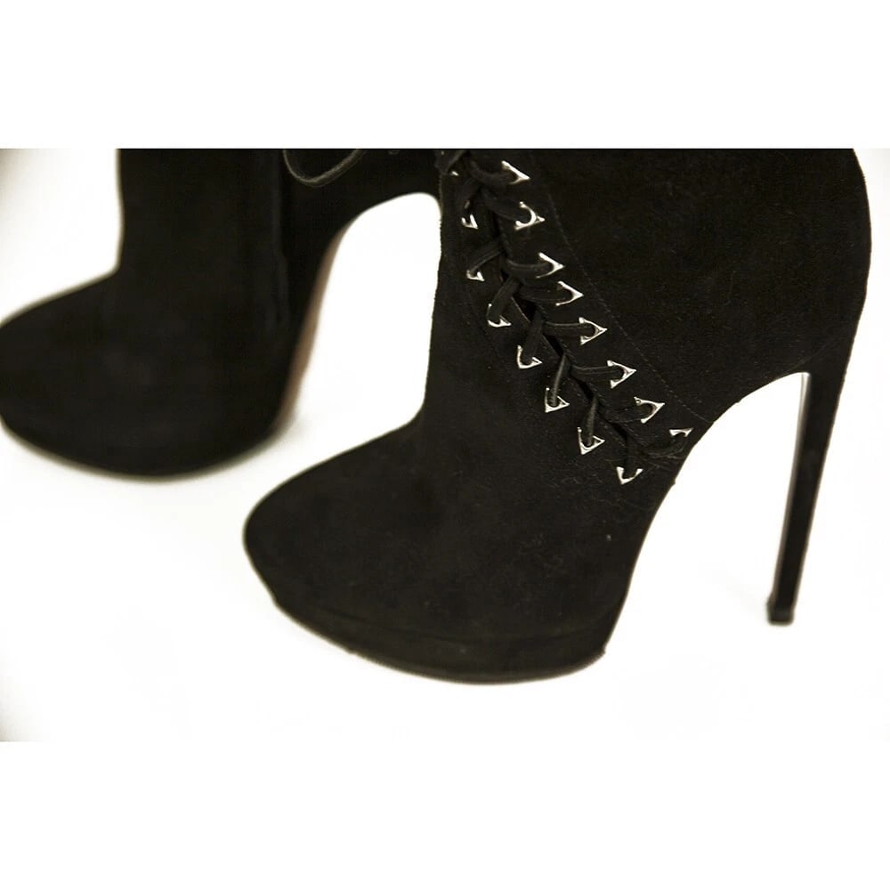 ALAIA Black Suede Leather Back Zipper Ankle Booties Boots Heels Shoes size 37 - 8