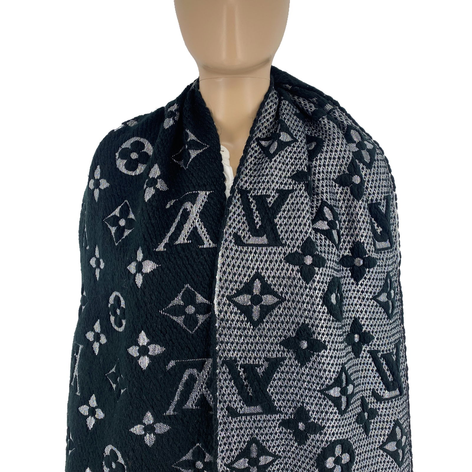 Louis Vuitton Black & Silver Thick Wool & Silk Scarf - 2