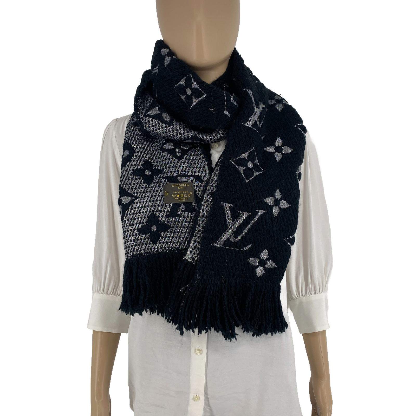 Louis Vuitton Black & Silver Thick Wool & Silk Scarf - 4