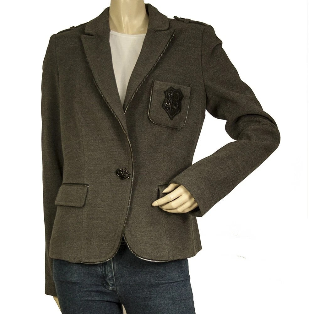 PHILIPP PLEIN Gray Womens One Button Rhinestones Logo Back Blazer Jacket It 44 (1 of 6)