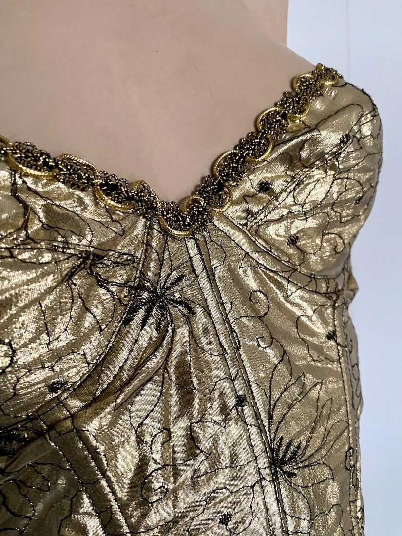Vintage 1980s Gold Metallic Corset Top Shaper Strapless Bra B34 - 4