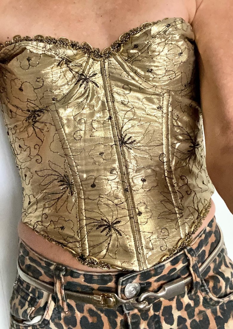 Vintage 1980s Gold Metallic Corset Top Shaper Strapless Bra B34 - 5