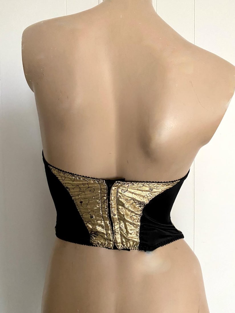 Vintage 1980s Gold Metallic Corset Top Shaper Strapless Bra B34 - 7