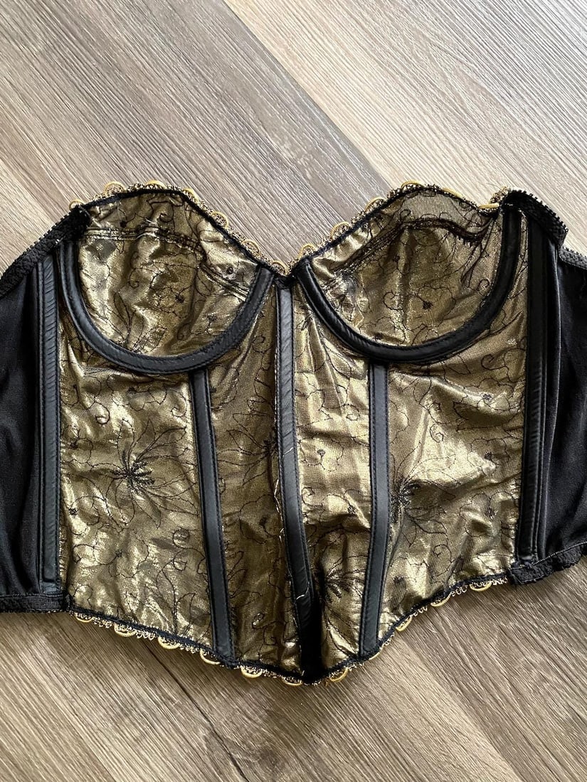Vintage 1980s Gold Metallic Corset Top Shaper Strapless Bra B34 - 8