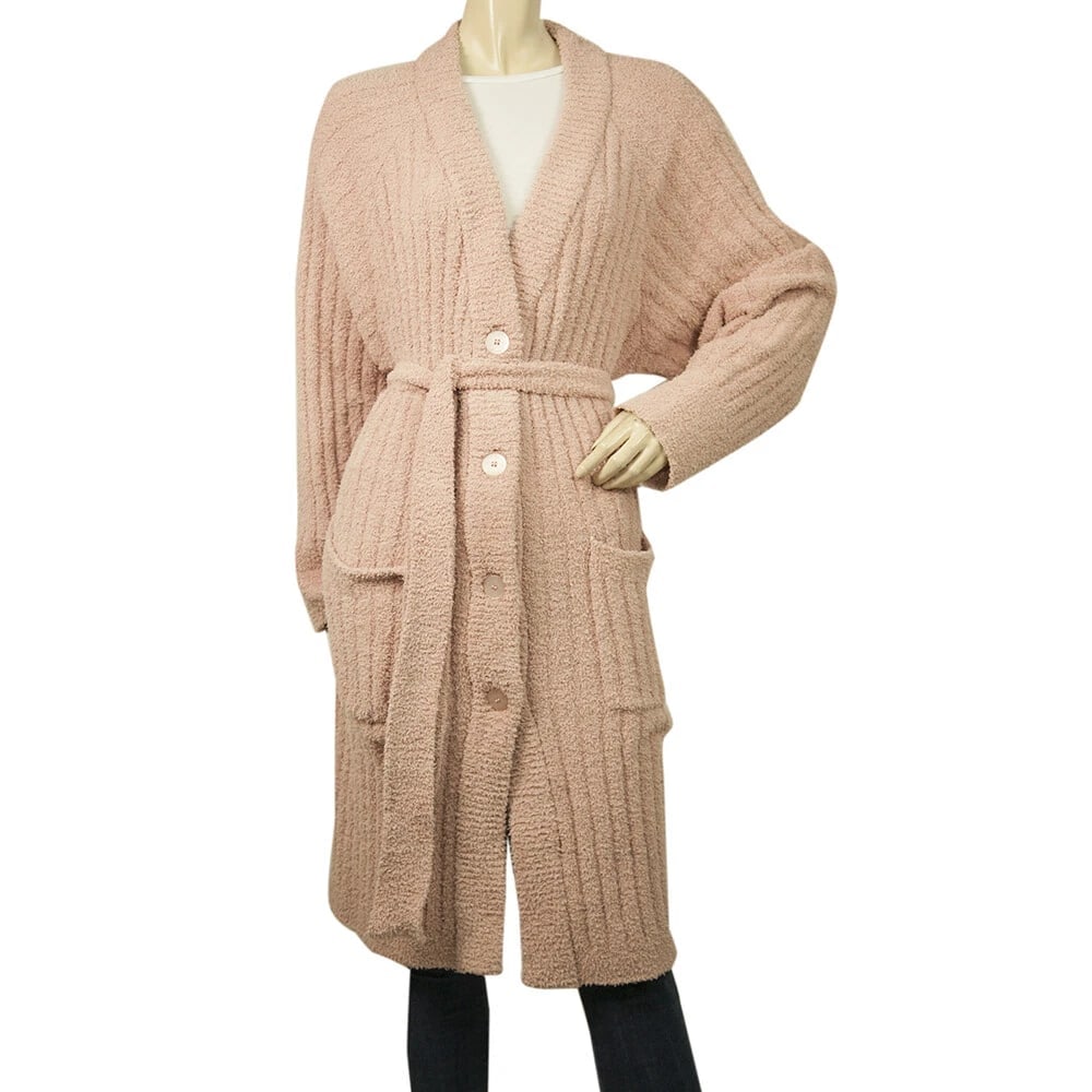 Twinset U&B Pink Ribbed Knit Button Front Belted Long Cardigan Cardi size S (1 of 6)