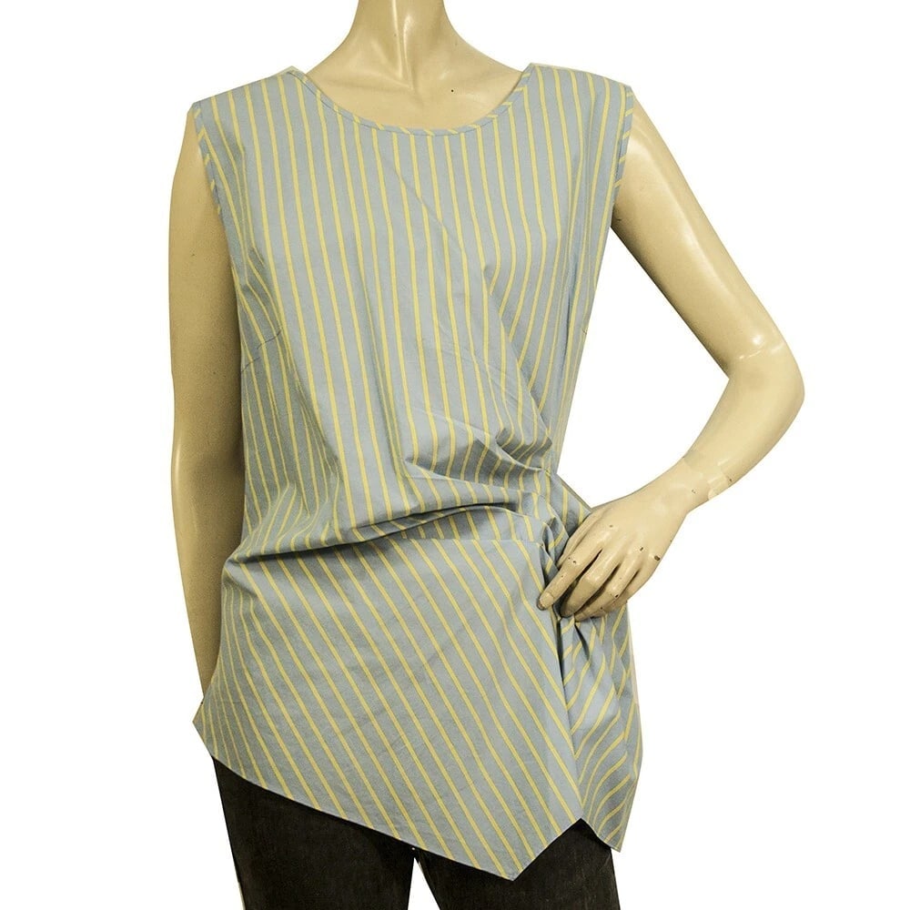 Steffen Schraut Blue & Yellow Stripes Sleeveless Tunic Pleats Top Blouse 46 (1 of 7)