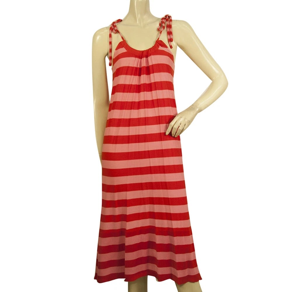 Sonia By Sonia Rykiel 100% silk Knit Red & Pink Stripes Summer Calf Dress TM (1 of 5)