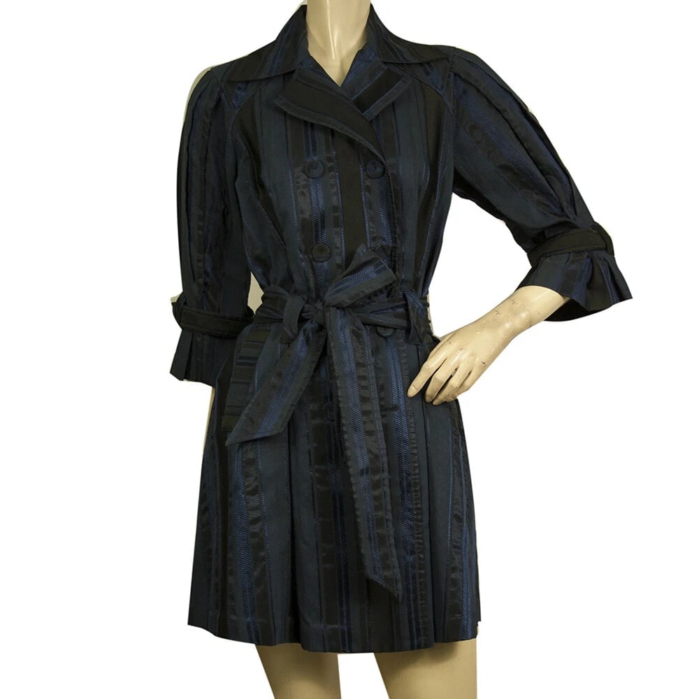 Diane Von Furstenberg DVF Kaimi Dark Blue Trench Coat Dress Robe Manteau w. Belt (1 of 5)