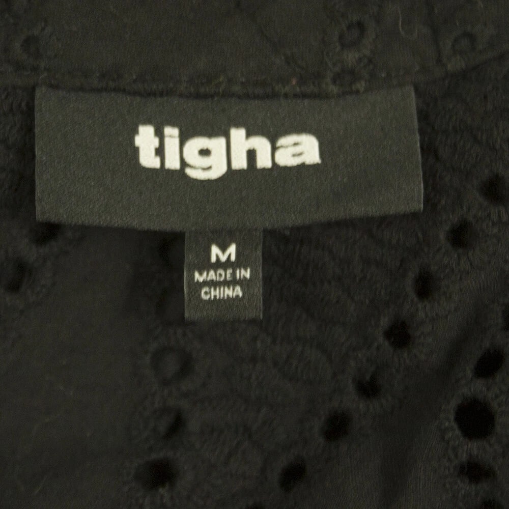 Tigha Romantic Black Broderie Cotton Blouse Sleeveless Top size M - 3
