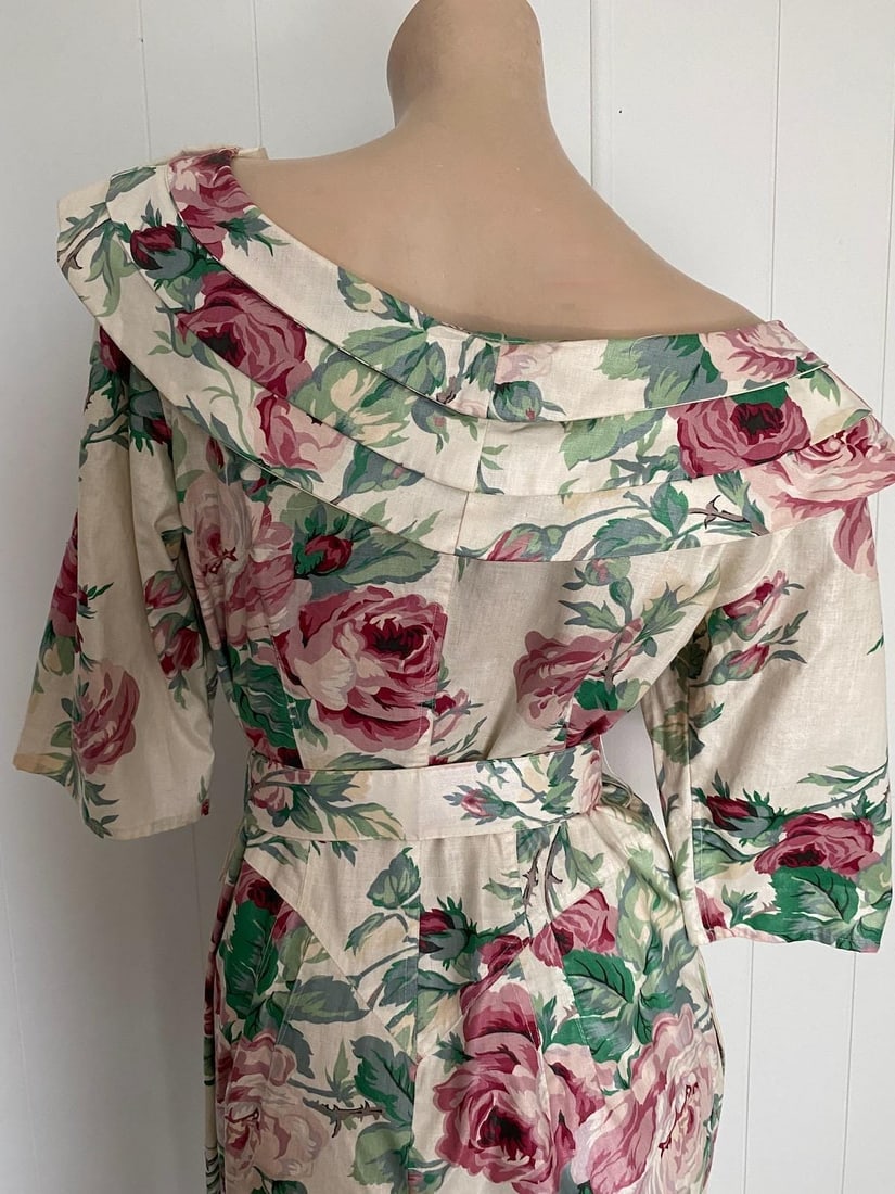 Vintage 1980s Floral Print Jumpsuit Karen Alexander Sz M L - 6